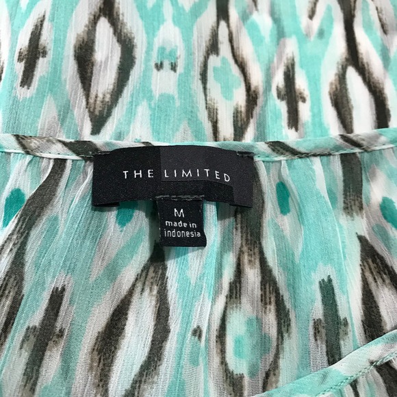 The Limited Shirt Womens Med Green Black Sheer Blouse Quarter Button 3/4 Sleeve - Picture 7 of 10